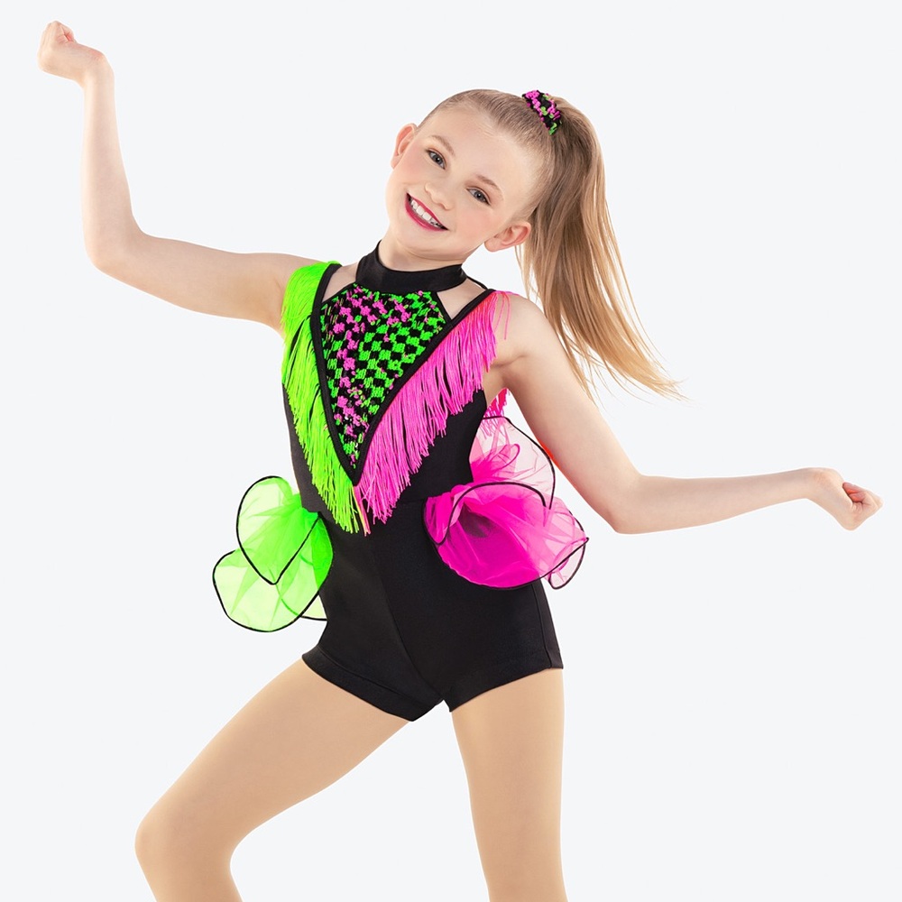 Revolution Ballroom Blitz Neon Green and Pink Kids Dance Costume Brand New!